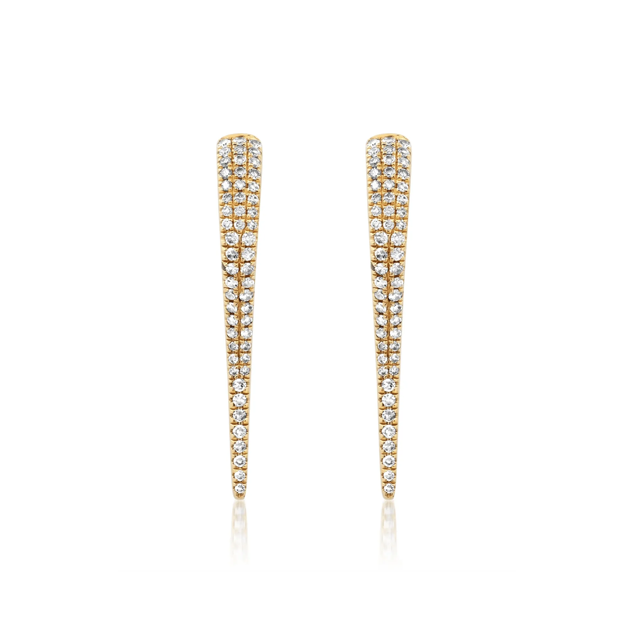 14K Gold and "Pave" Diamond Dagger Hoops Earrings, Large