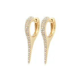 14K Gold and "Pave" Diamond Dagger Hoops Earrings, Large