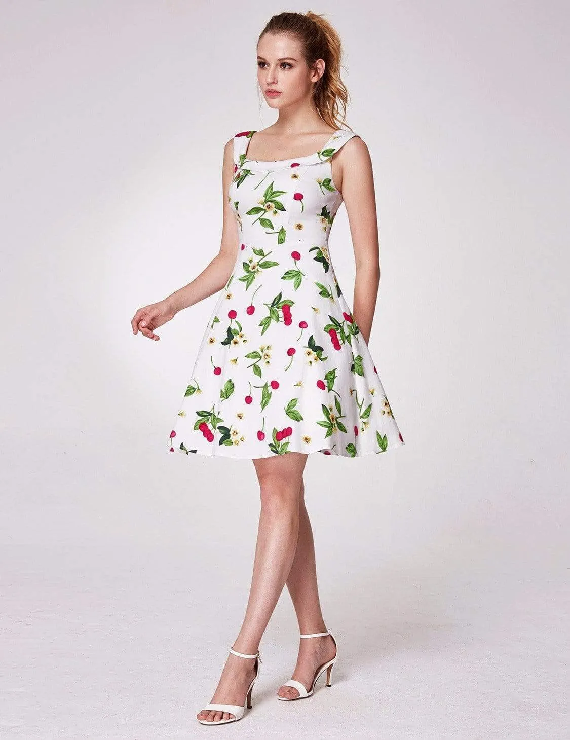 Alisa Pan Short Cherry Print Fit and Flare Dress