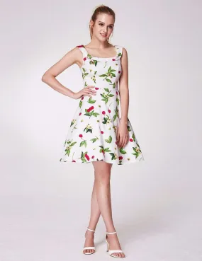 Alisa Pan Short Cherry Print Fit and Flare Dress