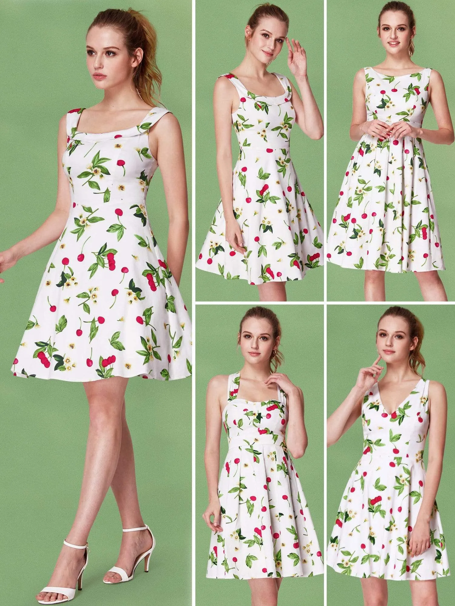 Alisa Pan Short Cherry Print Fit and Flare Dress