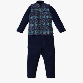 Boy's Regular Fit Printed Kurta & Pant with Jacket Set