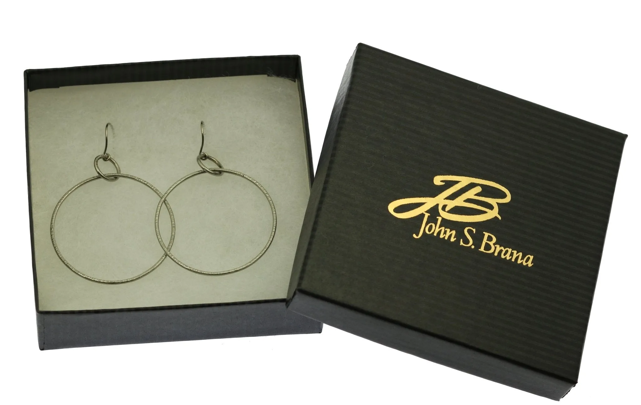 Chased Stainless Steel Hoop Earrings