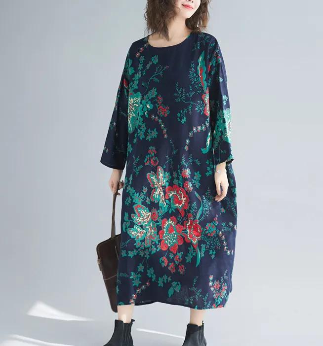 Floral Dresses Loose Fall Dresses Casual Women Dresses SSM97213