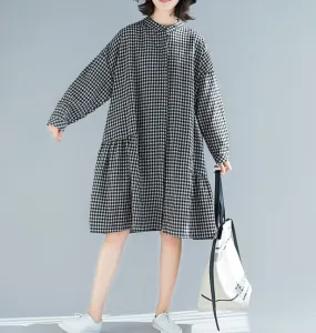 Gray Checked Skirts Dresses Loose Fall Dresses Casual Women Dresses SSM97213