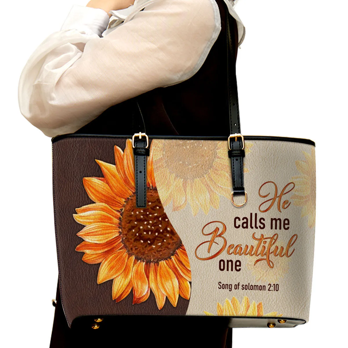 He Calls Me One Butterfly Large Leather Tote Bag - Christ Gifts For Religious Women - Best Mother's Day Gifts