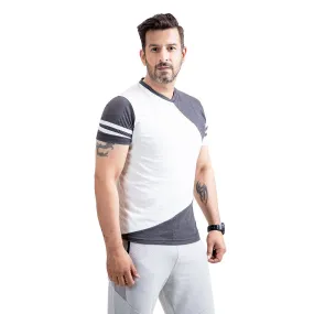 MEN'S WHITE PANEL TRENDY TEE SHIRT