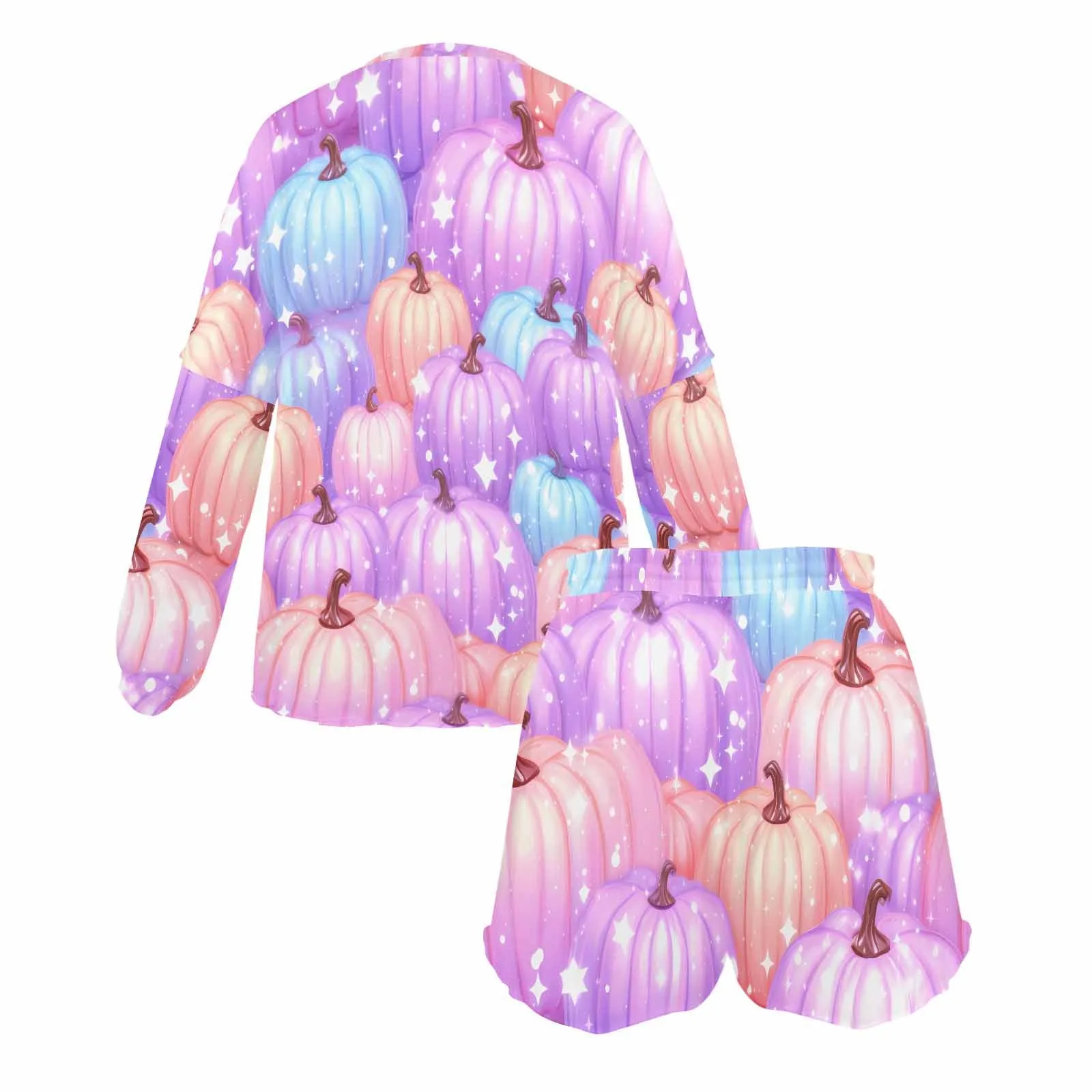 Pastel Pumpkin  Women's Long Sleeve Pajama Set with Shorts