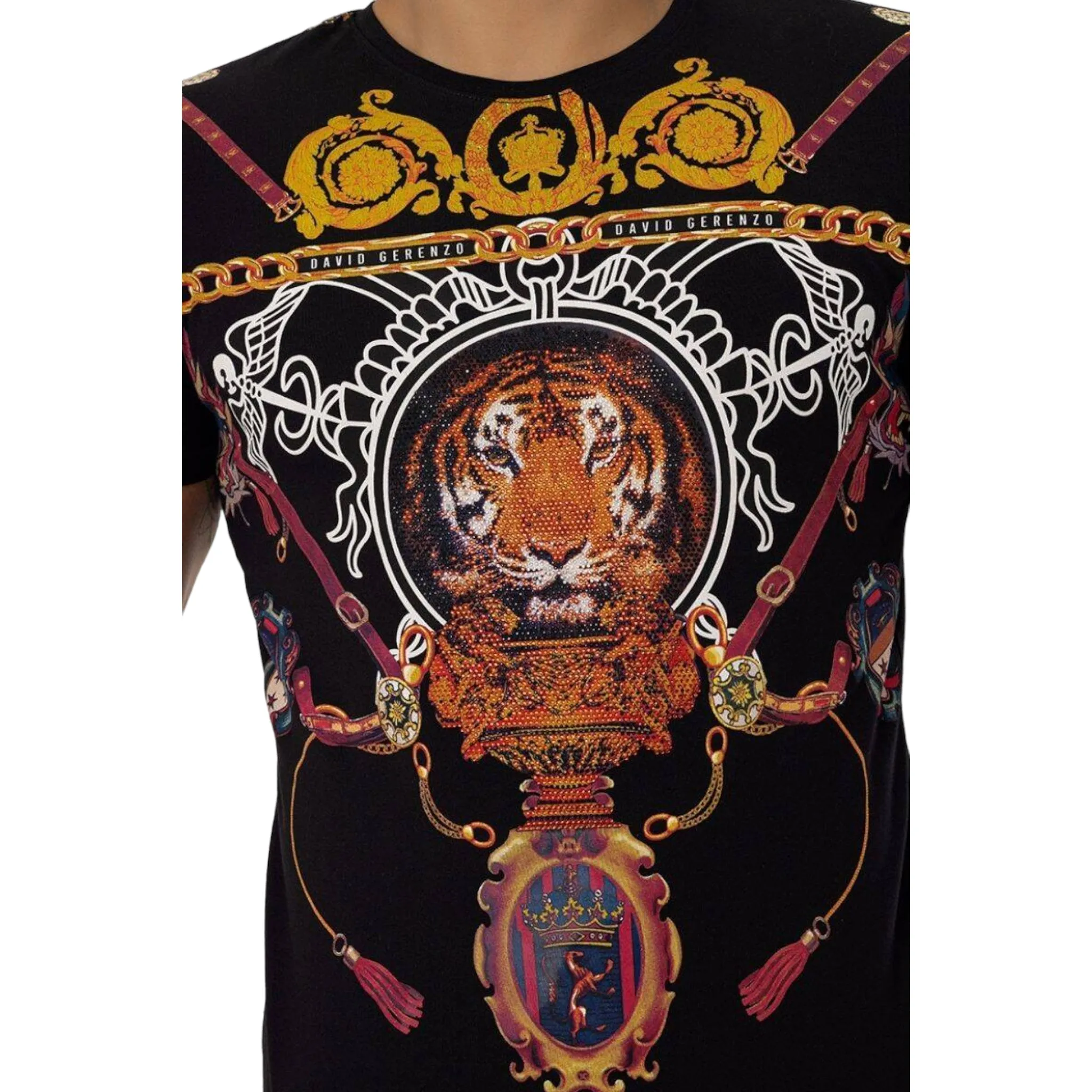 Rhinestone Black Tiger T-shirt Unisex #112648