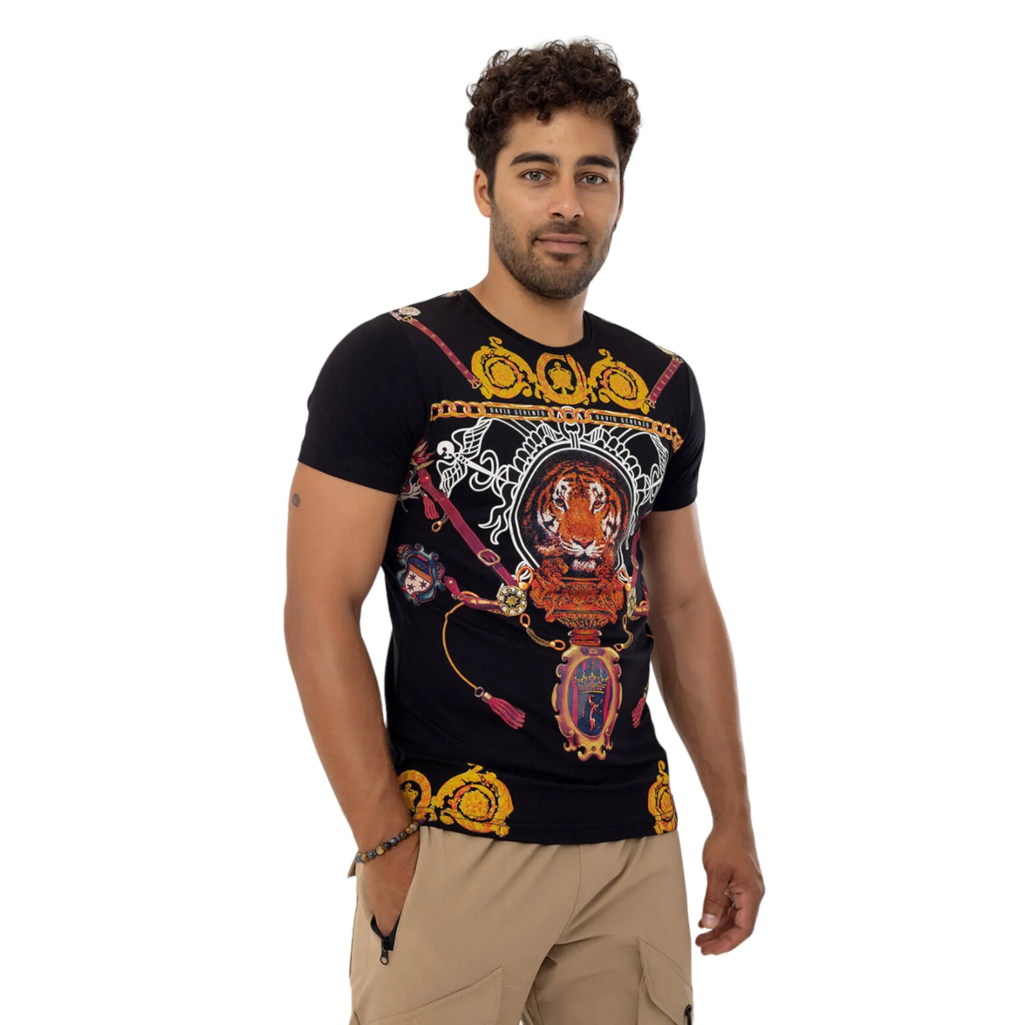 Rhinestone Black Tiger T-shirt Unisex #112648