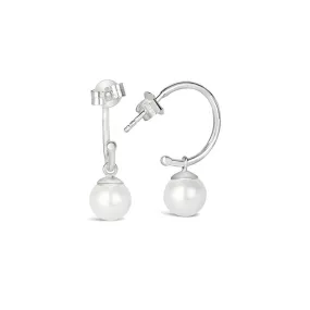 Round Pearl Drop Hoop Earrings | Ivory - Silver