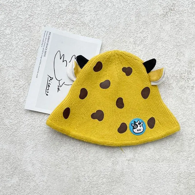 Unisex Cartoon Cow Design Knitted Soft Warm Beanies For Kids